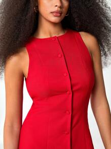 Athîral Vestido corto sin mangas de unicolor para mujer, uso casual y de moda sencilla para uso diario