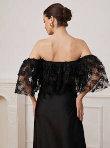 Aveloria Rosie 女士优雅露肩荷叶边短款上衣，性感又别致 - 黑色 - 查看 2