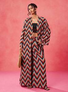 JIAN LASALA Women Casual Multicolor Long Sleeve All Over Print Kimono, Summer Vacation - Multicolor - View 3