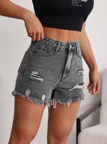 SHEIN Essnce Shorts vaqueros casuales, simples y de moda para uso diario