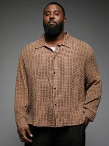 Manfinity VCAY Plus Size Men Street Fashion Plaid Long Sleeve Woven Shirt - Multicolor - View 3