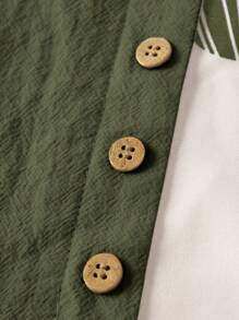 Rusticease 女士纯色拼布圆领短袖休闲衬衫，适合夏季 - 軍綠色 - 查看 4