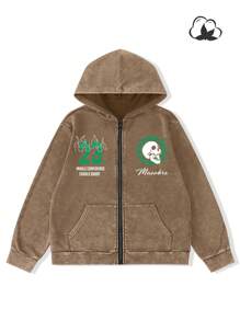 PAVTROS Áo hoodie tối giản có khóa kéo phía trước dành cho nam, mặc thường ngày, dài tay - Cà phê nâu - Xem 5