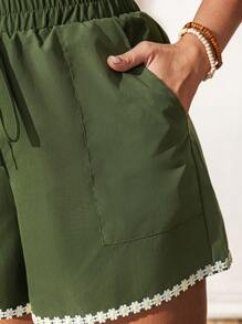 SHEIN LUNE Plus Size Women Cooling Stress Relief Shorts Elegant Fashion Lounge Summer St. Patrick's Day Rave Festival Spring Break Boho Shorts