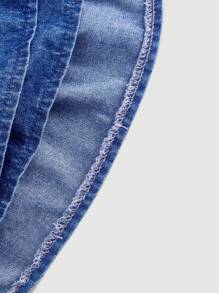 SHEIN MOD Women's Denim Cropped Blouse With Ruffle Hem, Blue - Medium Wash - View 4