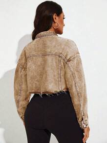 SHEIN Essnce Denim Jacket, Casual & Fashionable For Daily Wear - Khaki - View 2