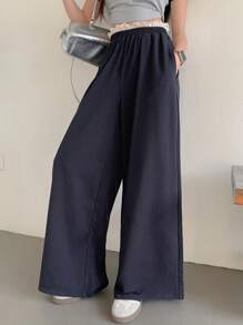 DAZY Women's Contrast Color Street Style Lace Patchwork Casual Wide Leg Pants Fall,Winter