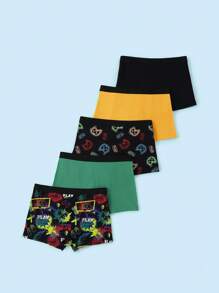 SHEIN 5pcs/Pack Boys' Video Game Pattern Comfortable Soft Boxer Briefs, Kids/Teens - Multicolor - View 2