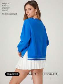 GLOWMODE Everyday Fleece Tennis V Neck Ribbed Neckline Cuffs Side Slits Sweatshirt Daily Casual Spring