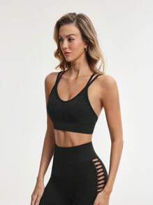 Lifespree Women's Hollow Out Minimalist Seamless High Elasticity Sports Yoga Bra - Blue - View 6