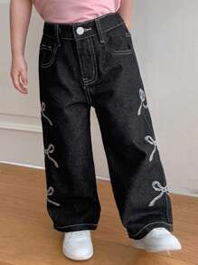 DAZY 年轻女孩休闲洗水蝴蝶刺绣牛仔裤