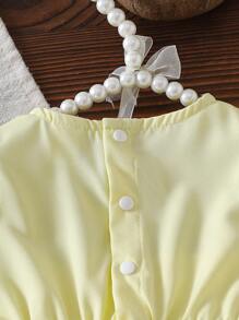 Baby Girl Yellow Simple Bodysuit With Bubble Mesh Sleeves And Mesh Hem Decor, Essential Daily Outfit For Summer - Yellow - View 6