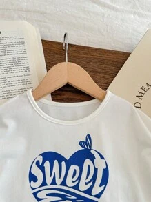 Blossori Young Girl French Letter Print Elegant T-Shirt And Shorts Set, Spring/Summer
