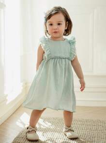 SHEIN Robe unie à volants de style vintage français pour bébé fille, adapté pour l'été