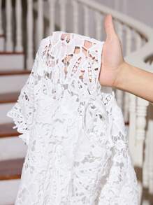 SHEIN Lady Đầm ren bó sát thanh lịch cho kỳ nghỉ hè cỡ lớn dành cho nữ - trắng - Xem 9
