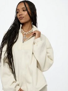 SUMWON WOMEN Cozy Full-Zip Sweatshirt Athletic Casual Workout Loungewear Zip-Through Sport Athleisure Jacket Perfect For Workout Running Yoga Fall Winter Spring - Beige - View 7