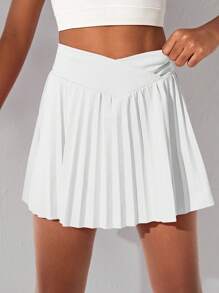 SHEIN Tween Girl Knit Solid Color With Leggings Pleated Skirt Sports Outfit