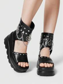 ROMWE Grunge Punk Women's Punk Style Rivet Decor Platform Wedge Sandals