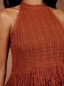 COSMINA Women Solid Color Backless Fringe Hem Knit Camisole Top