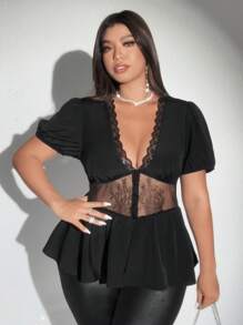 Viva Relle Plus Size Simple Casual Everyday Shirt - Black - View 2