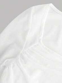 SHEIN Girlism Teen Girls' Vintage Style Solid Color Square Neck Ruched Mesh Dress