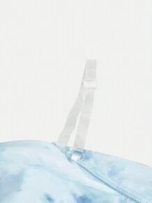 SHEIN Girlism 少女蓝色露肩褶皱腰 A 字形分层碎花网眼连衣裙，干净的风格，可爱，度假装，优雅，春夏 - 淺藍色 - 查看 3