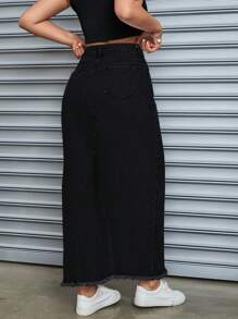 SHEIN Tall Denim A-Line Midi Skirt, Casual & Fashionable Everyday Wear - Black - View 2