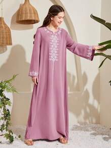 SHEIN Leap Crew Long Sleeve Pattern Robe For Teen Girls - Dusty Pink - View 3