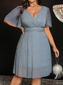 SHEIN LUNE 大码凉爽连衣裙、减压服装、女士优雅长礼服、圣帕特里克节、狂欢、节日、春假、波西米亚风格的时尚夏季连衣裙 - 霧霾藍 - 查看 5