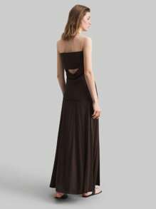 Ontre 2 peças/Conjunto Top Bandô Drapeado Cáqui e Saia Godê Elegante, Vestido de Primavera para Mulheres, Conjunto com Duas Peças de Roupa de Verão para Mulheres, Conjunto de Descanso - Castanho - Visão 6