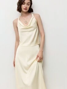BizChic Hellabrikosfarbenes elegantes Damenoutfit bestehend aus Trägertrops und A-Linien Maxikleid, 2-teilig, für Frühling/Sommer