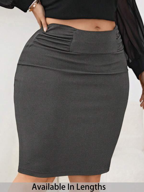 SHEIN Tall CURVE Plus Size Women High Waist Pleated Elegant Office Skirt