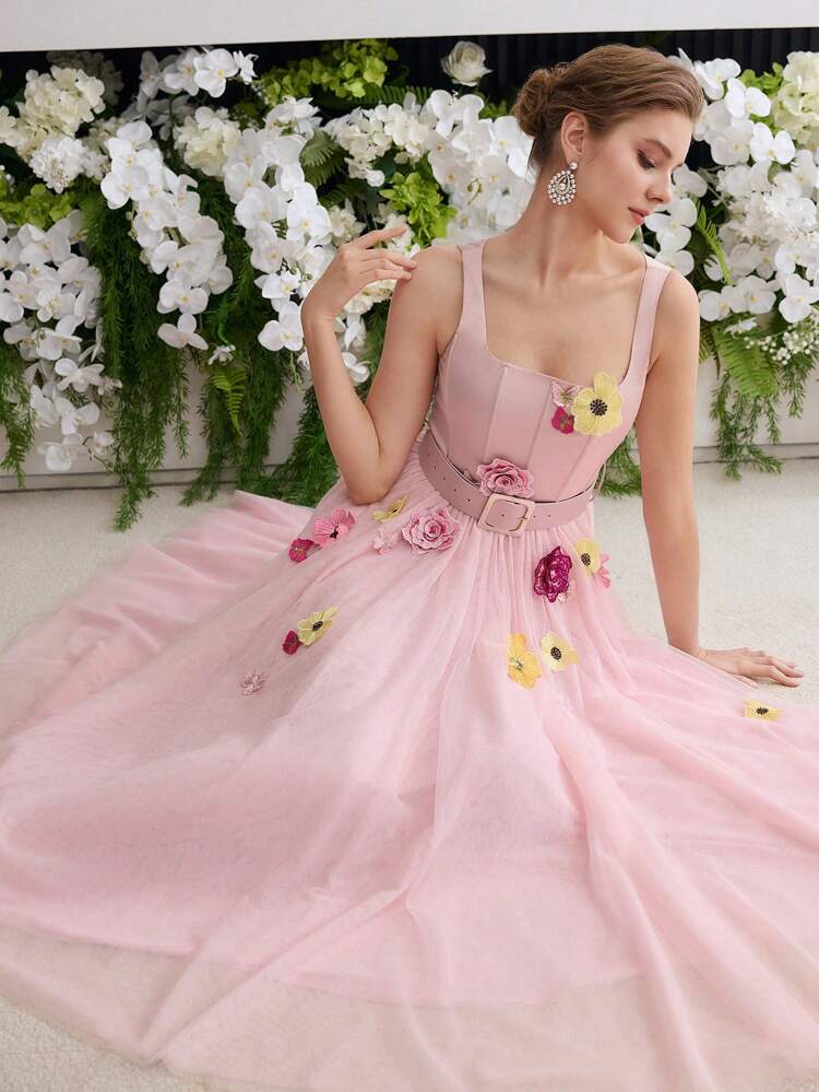 Women's Sleeveless Floral Decor Casual Dress
