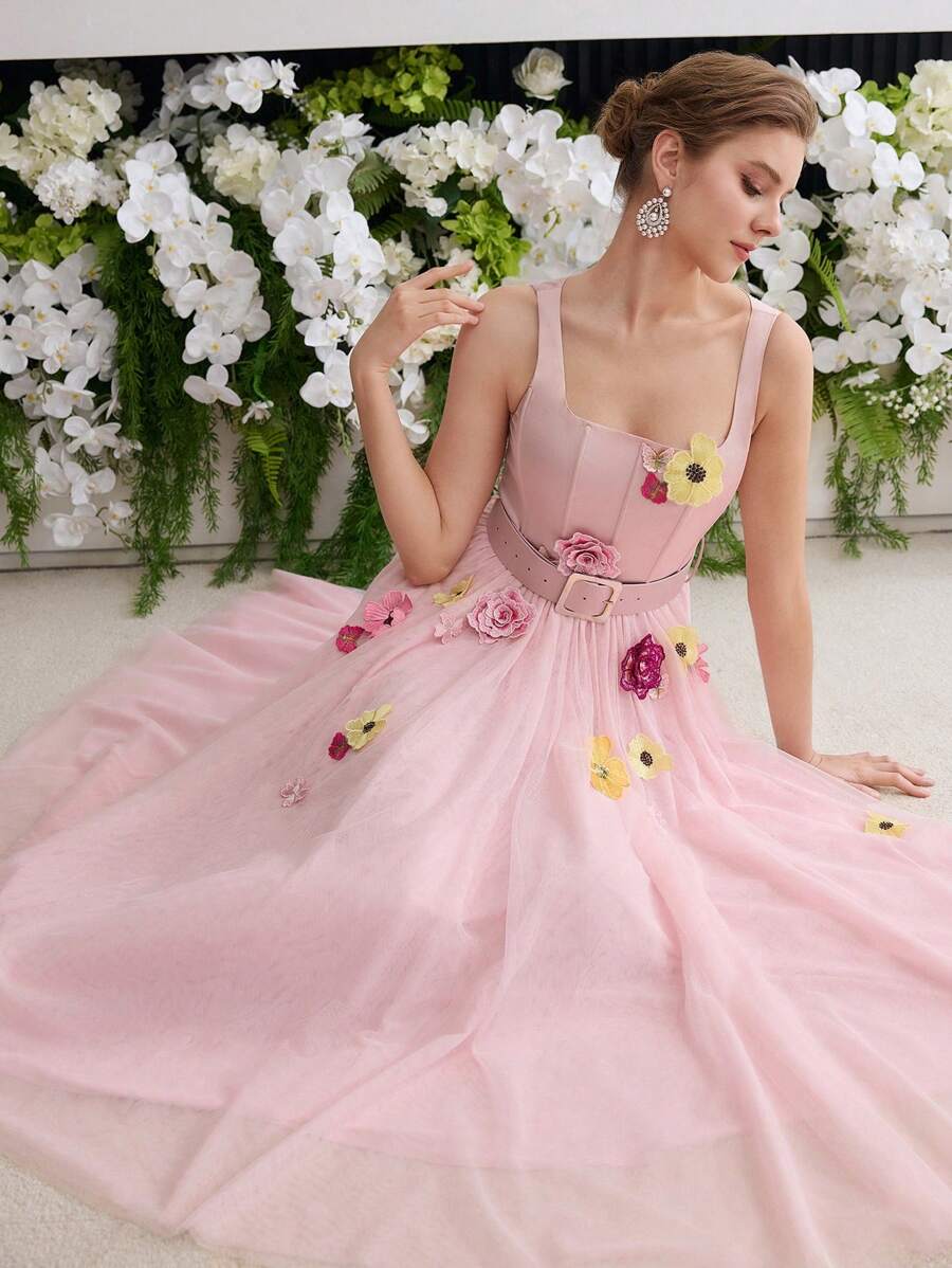 MOTF PREMIUM 女式无袖花卉装饰休闲连衣裙