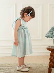 SHEIN Robe unie à volants de style vintage français pour bébé fille, adapté pour l'été