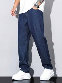 RivetRise Pantalones vaqueros rectos de hombre con bolsillo liso para uso diario