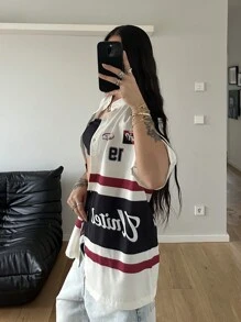 StreetHx Áo sơ mi ngắn tay in họa tiết tiếng Anh thời trang dạo phố mùa hè dành cho nữ - Màu be - Xem 6