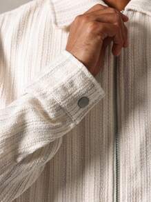 SUMWON Rustic Textured Harrington Jacket With Zip Front Classic Collar Japanese Style Weekend Casual Outerwear Spring Autumn Lightweight Street Style - Beige - View 6