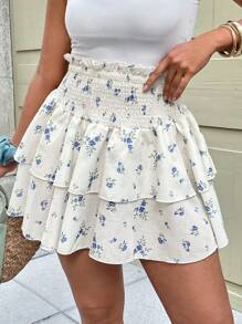 Franclia Plus Size Women's French Ditsy Floral Waist-Pinch Short Skirt
