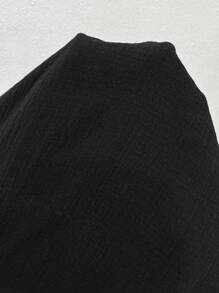SHEIN 孕妇纯色前扣短袖连体裤，休闲简约 - 黑色 - 查看 6