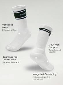 GLOWMODE 3 Pairs Socks Soft Ventilated Mesh With Embroidered Logo Gym Workout Daily - White - View 4
