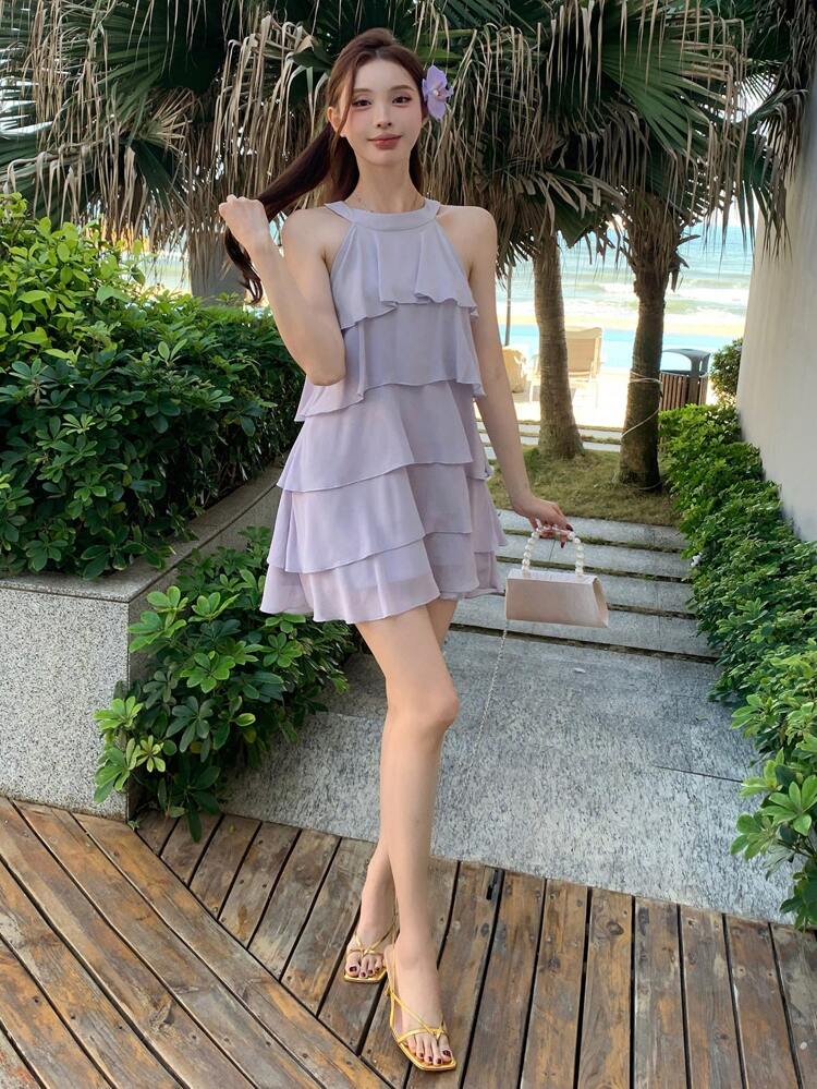 Women's Solid Color Sleeveless Ruffle Tie Camisole Tank Top Summer