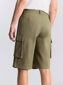 Ontre Men's Solid Color Front Button Pocket Casual Loose Shorts - Army Green - View 7