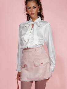COSMINA Women's White Bowknot Blouse Elegant Office Commuting Top, Spring/Summer - White - View 7