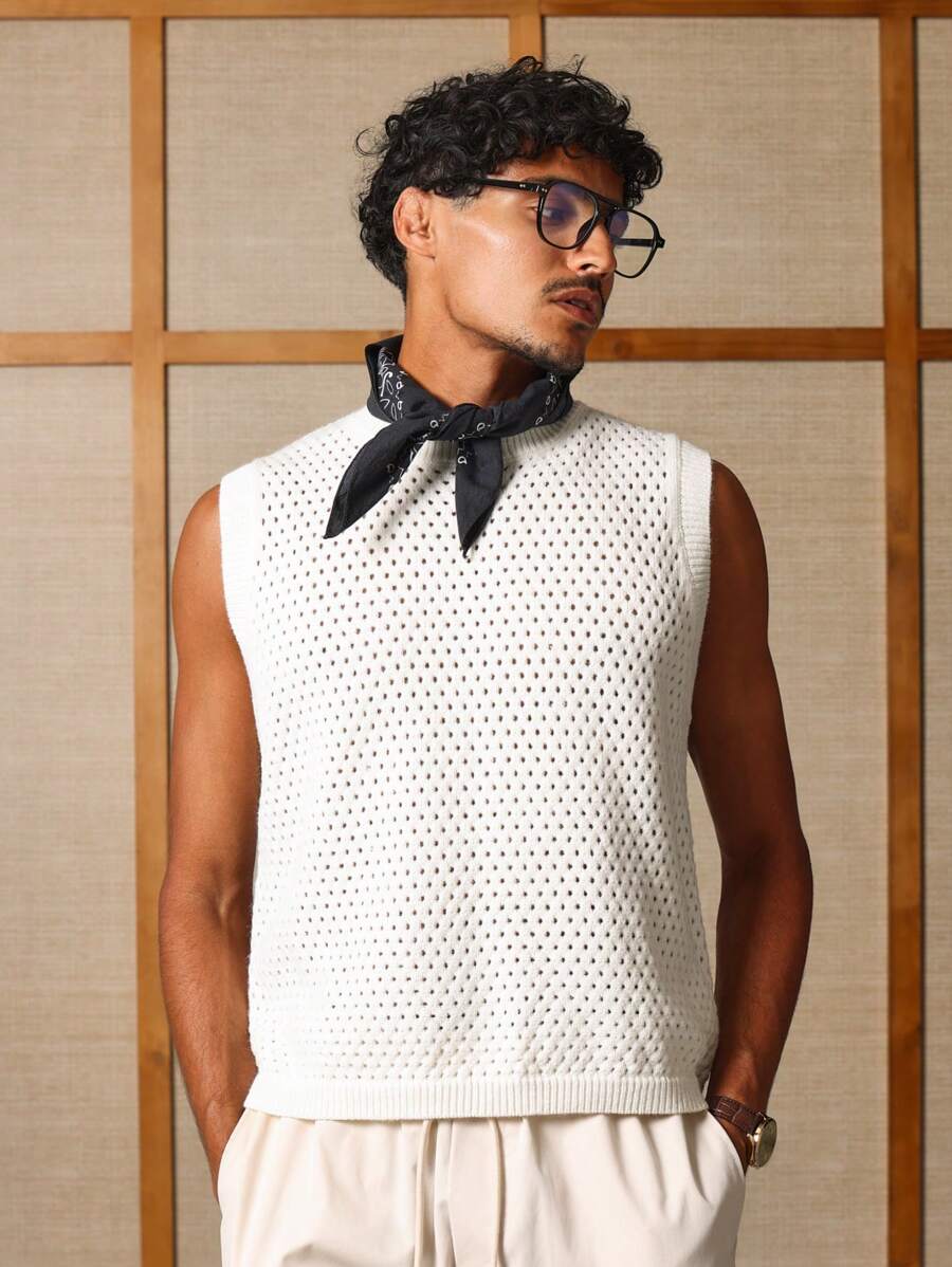 SUMWON Gilet smanicato in maglia aperta, canotta, maglione leggero moderno, gilet classico a rete, capo di abbigliamento estivo e primaverile, pezzo fashion essenziale