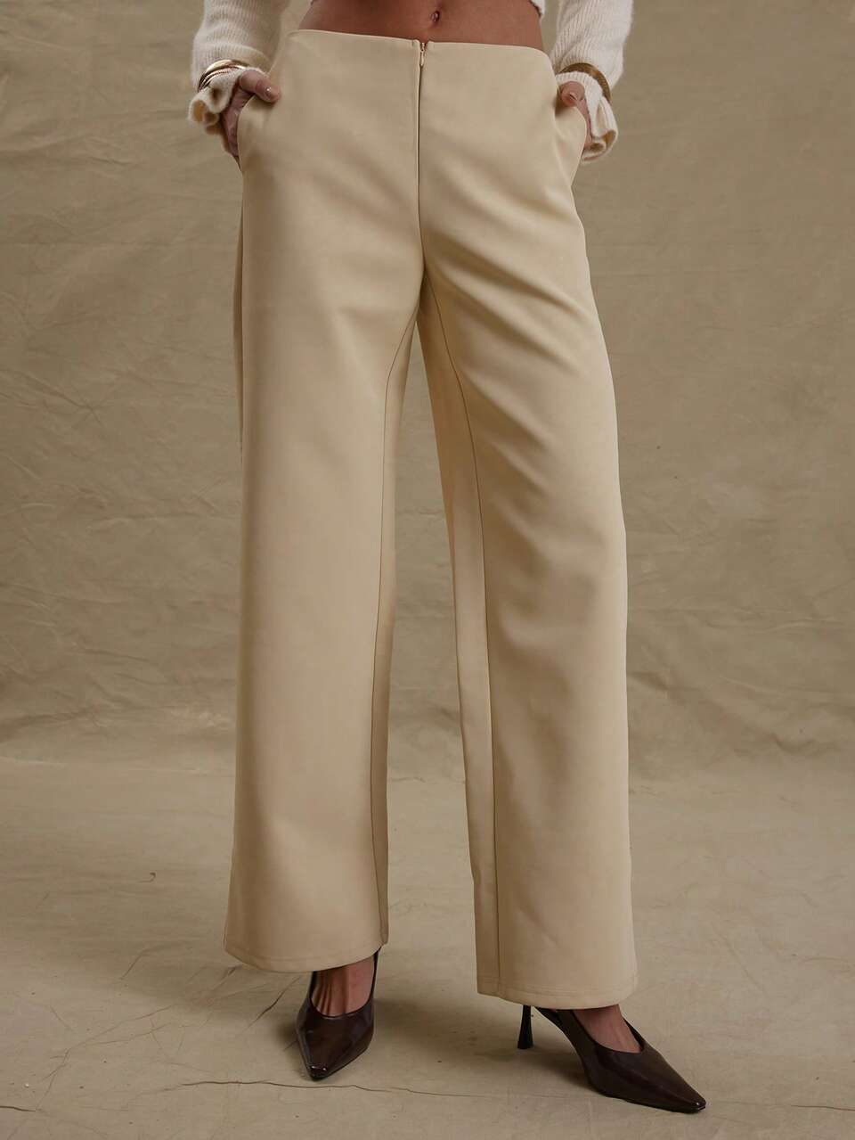 Tailored Low Rise Zip Front Straight Leg Trousers With Pockets Cute Sexy Vacation Summer Sexy Chic Elegant Casual
