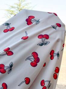 Sunnyshic Plus Size Women's Sweet Fashion Cherry Print Ruffle Collar Puff Sleeve A-Line Long Dress, Spring/Summer Easter Wear - Red and White - View 5