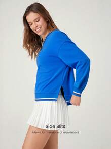 GLOWMODE Everyday Fleece Tennis V Neck Ribbed Neckline Cuffs Side Slits Sweatshirt Daily Casual Spring