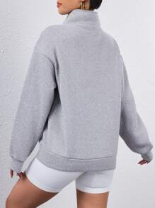 Damen Buchstaben Muster Frontzippverschluss Langarm Lässig Sweatshirt für den Sport