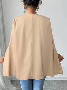 SHEIN Privé Women Front Open Casual Poncho Coat, Solid Color - Apricot - View 2